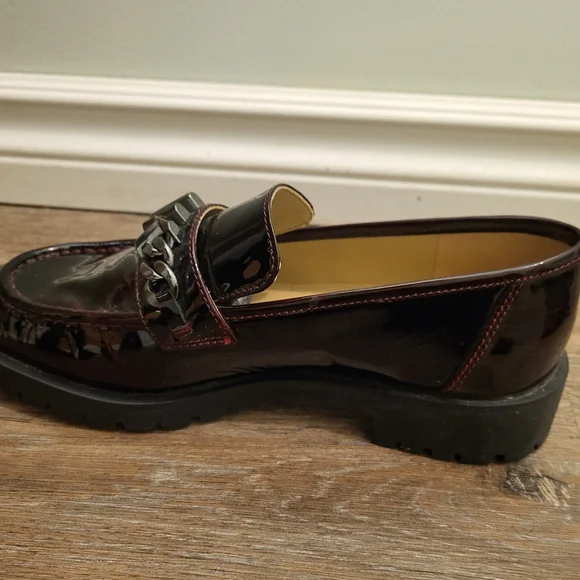 Micheal Kors Blaine Loafer Size 8 Burgundy/Gunmetal Chain Logo - Picture 14 of 16